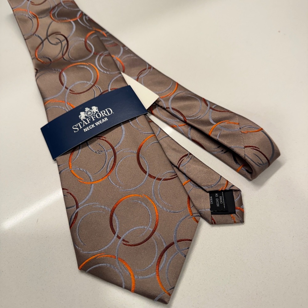 Stafford Tie Taupe Geometric Silk Classic Professional Modern Necktie Business